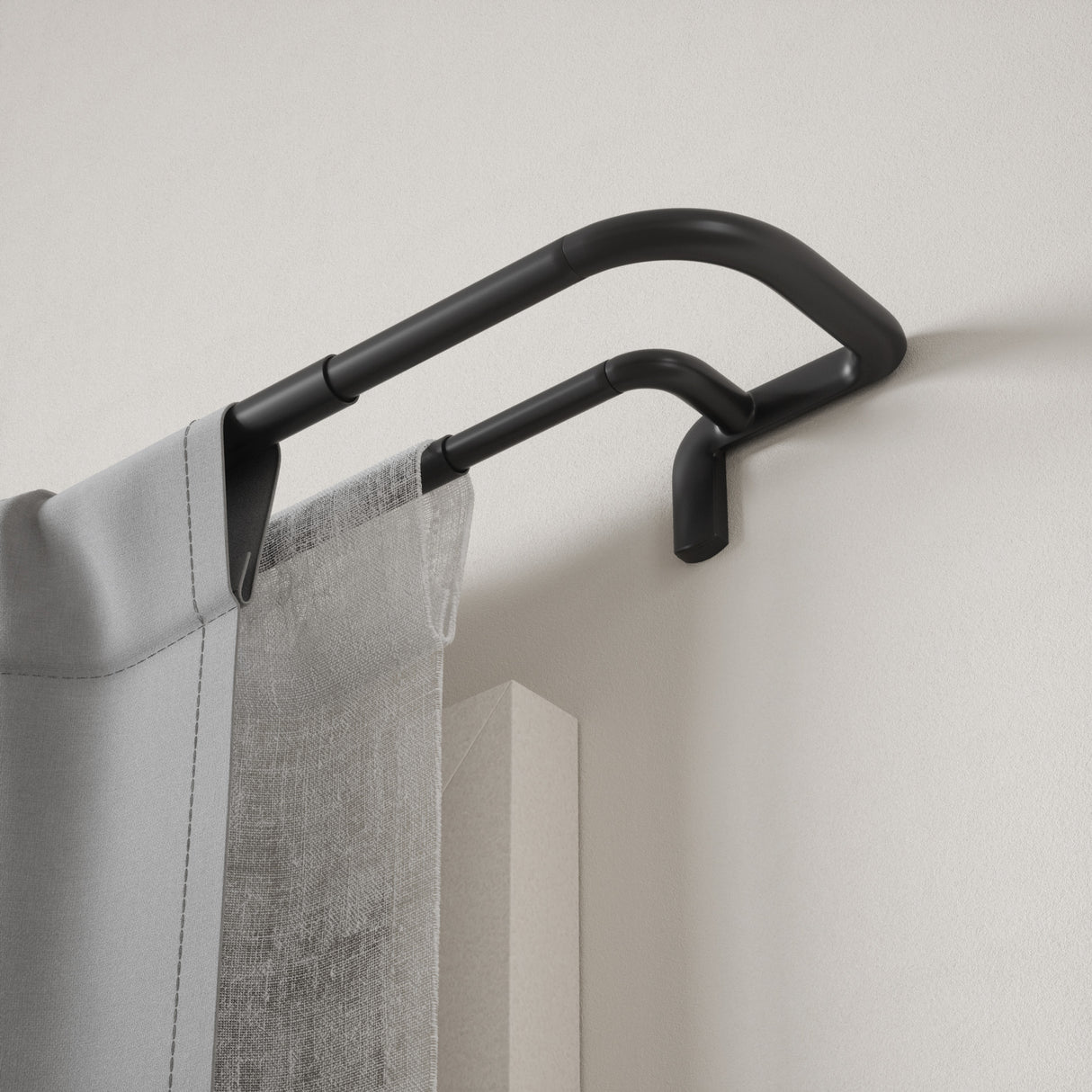 Double Curtain Rods | color: Matte-Black | size: 30-84" (76-213 cm) | diameter: 3/4" (1.9 cm) | Hover