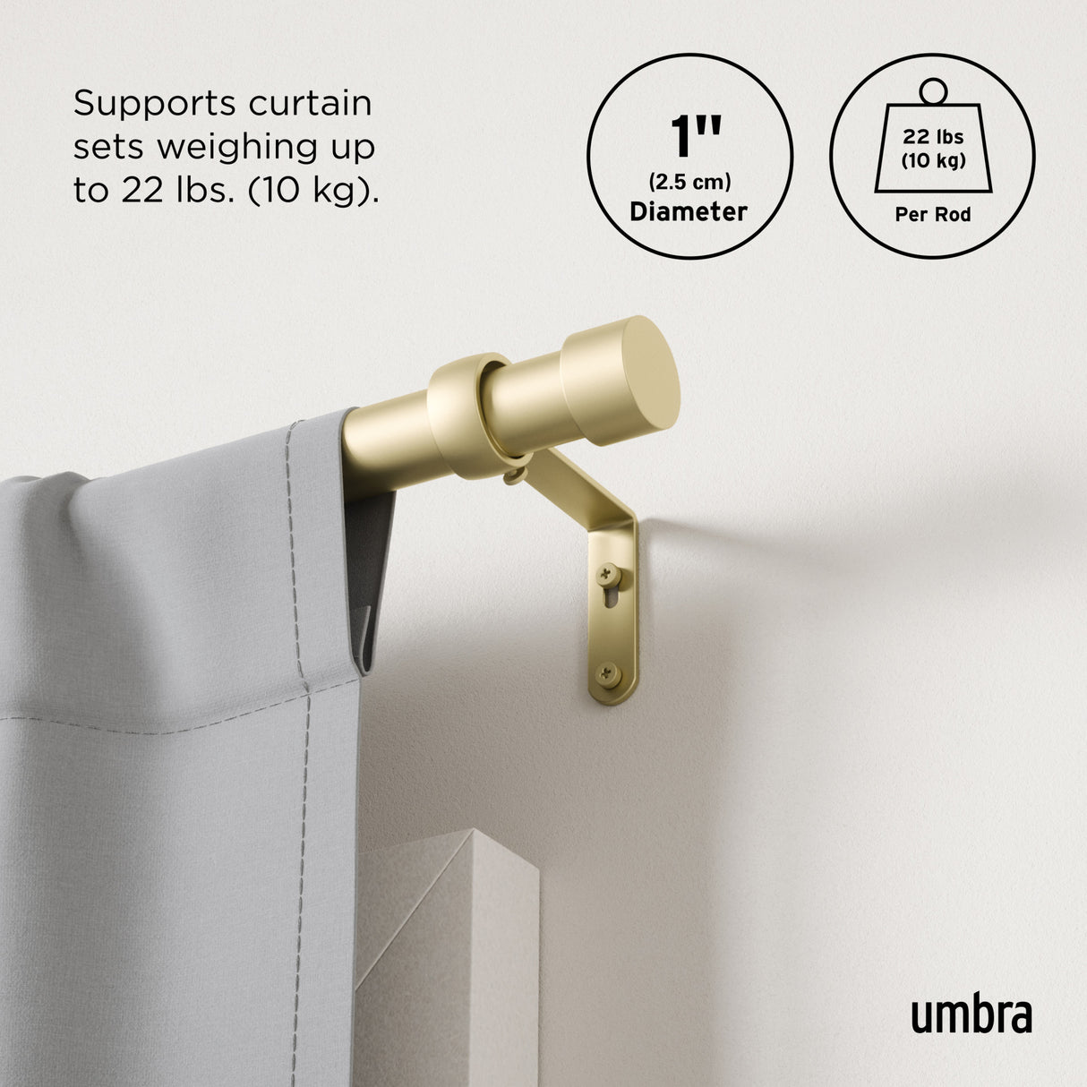 Single Curtain Rods | color: Gold | size: 36-66" (91-168 cm) | diameter: 1" (2.5 cm)