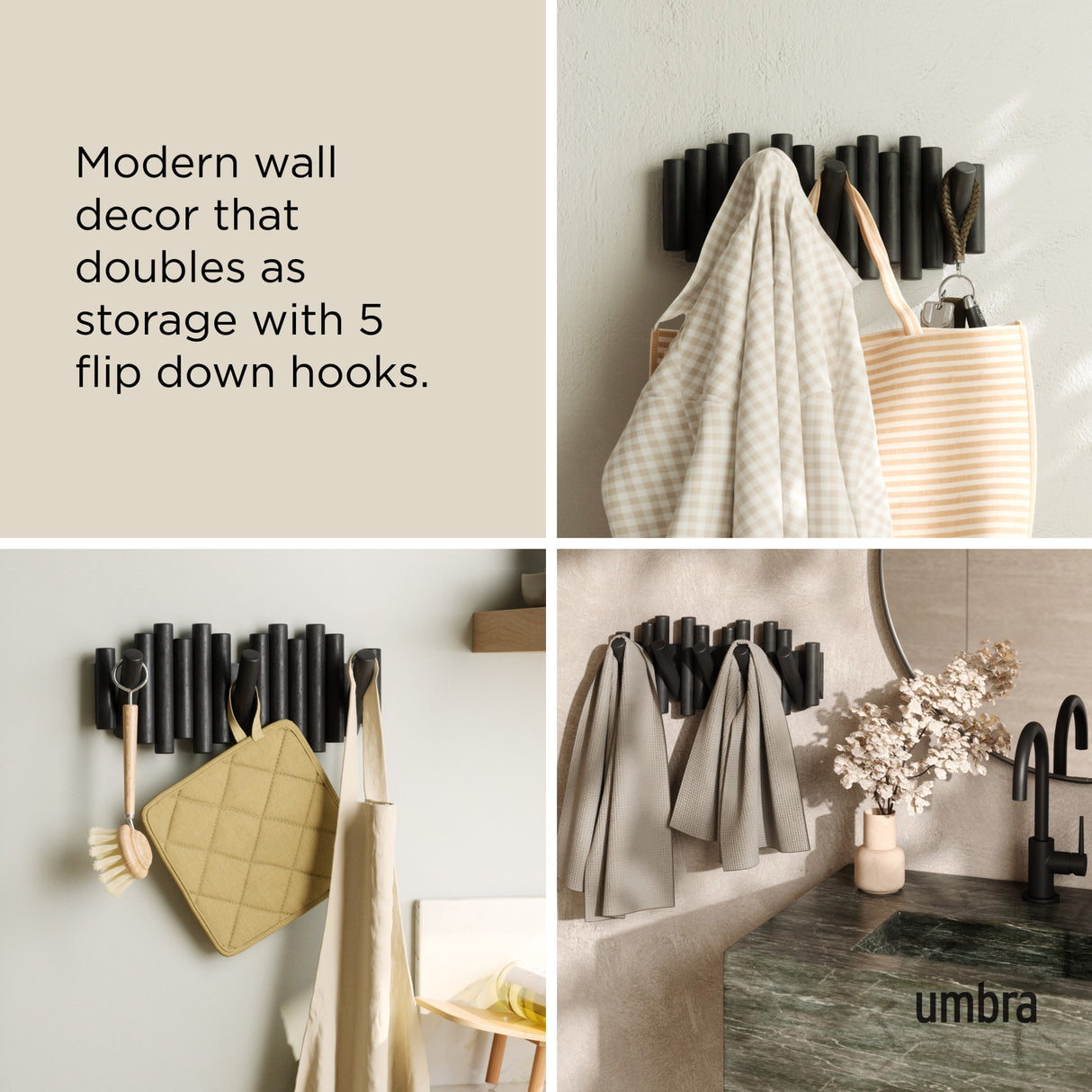 Wall Hooks | color: Black | size: 5-Hook