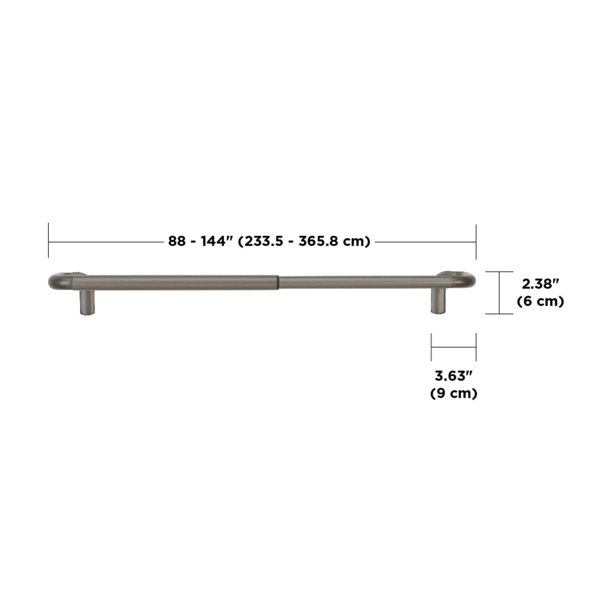 Single Curtain Rods
| color: Matte-Nickel | size: 88-144" (224-366 cm) | diameter: 3/4" (1.9 cm)
