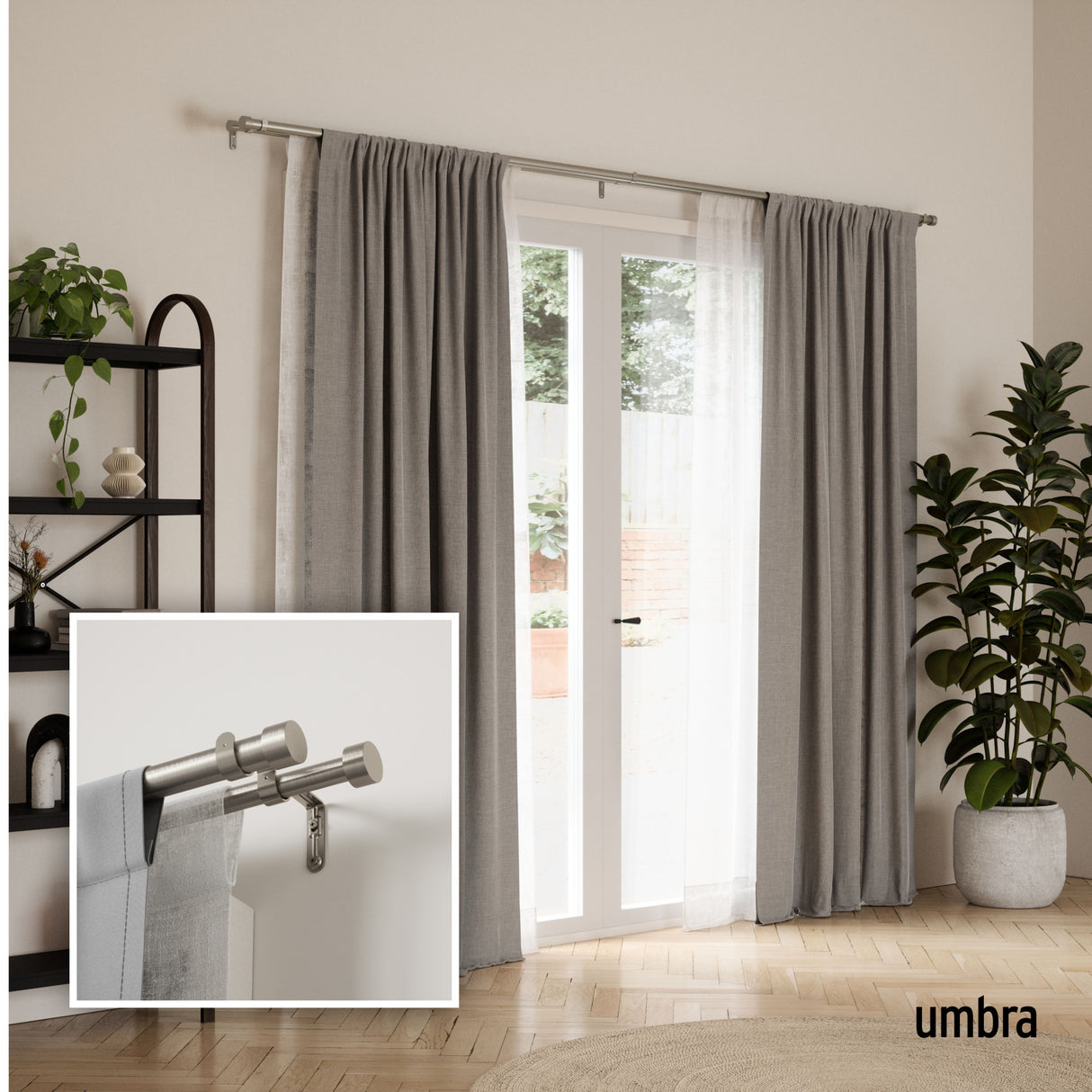 Double Curtain Rods | color: Nickel | size: 36-66" (91-168 cm) | diameter: 1" (2.5 cm)