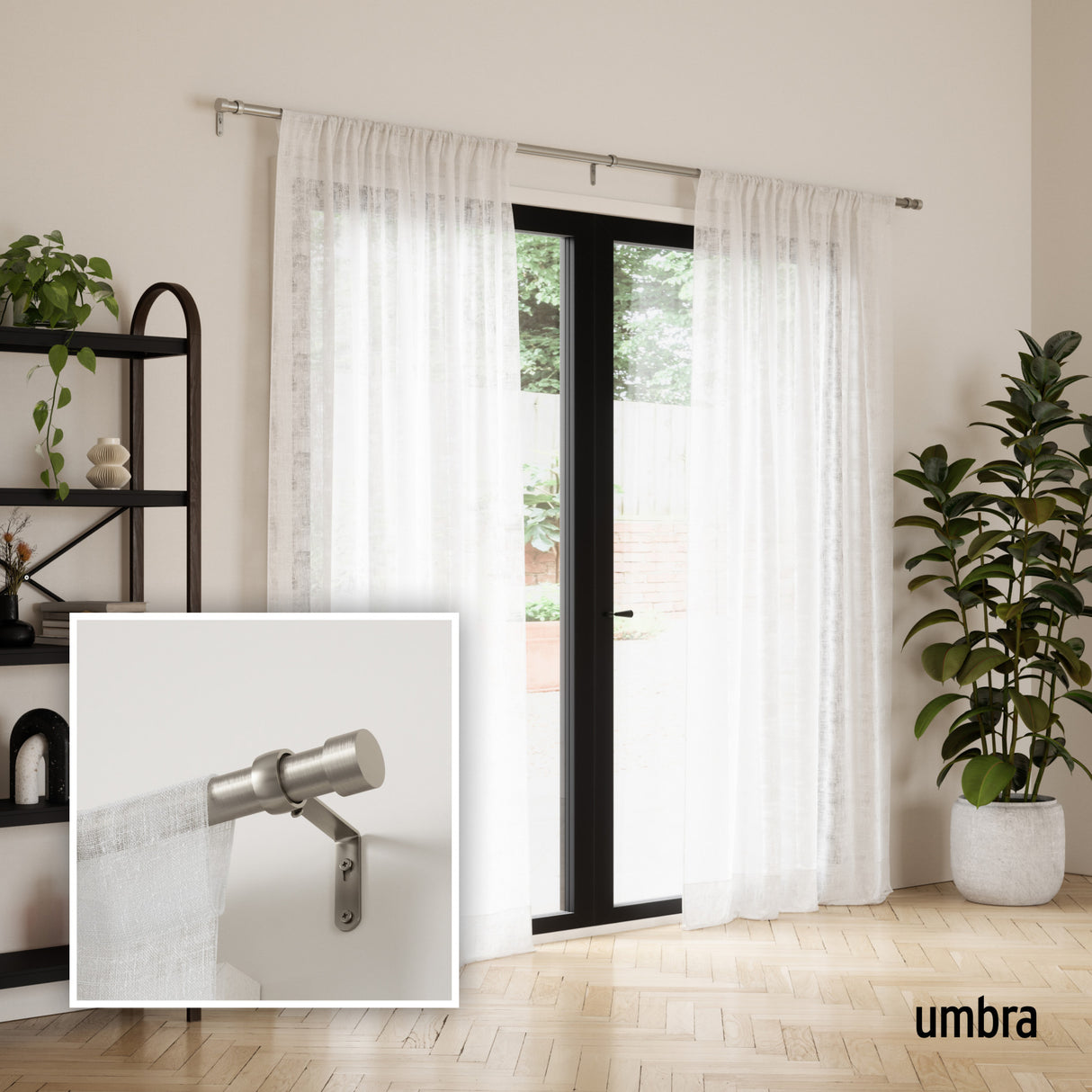 Single Curtain Rods | color: Nickel | size: 66-120" (168-305 cm) | diameter: 1" (2.5 cm)