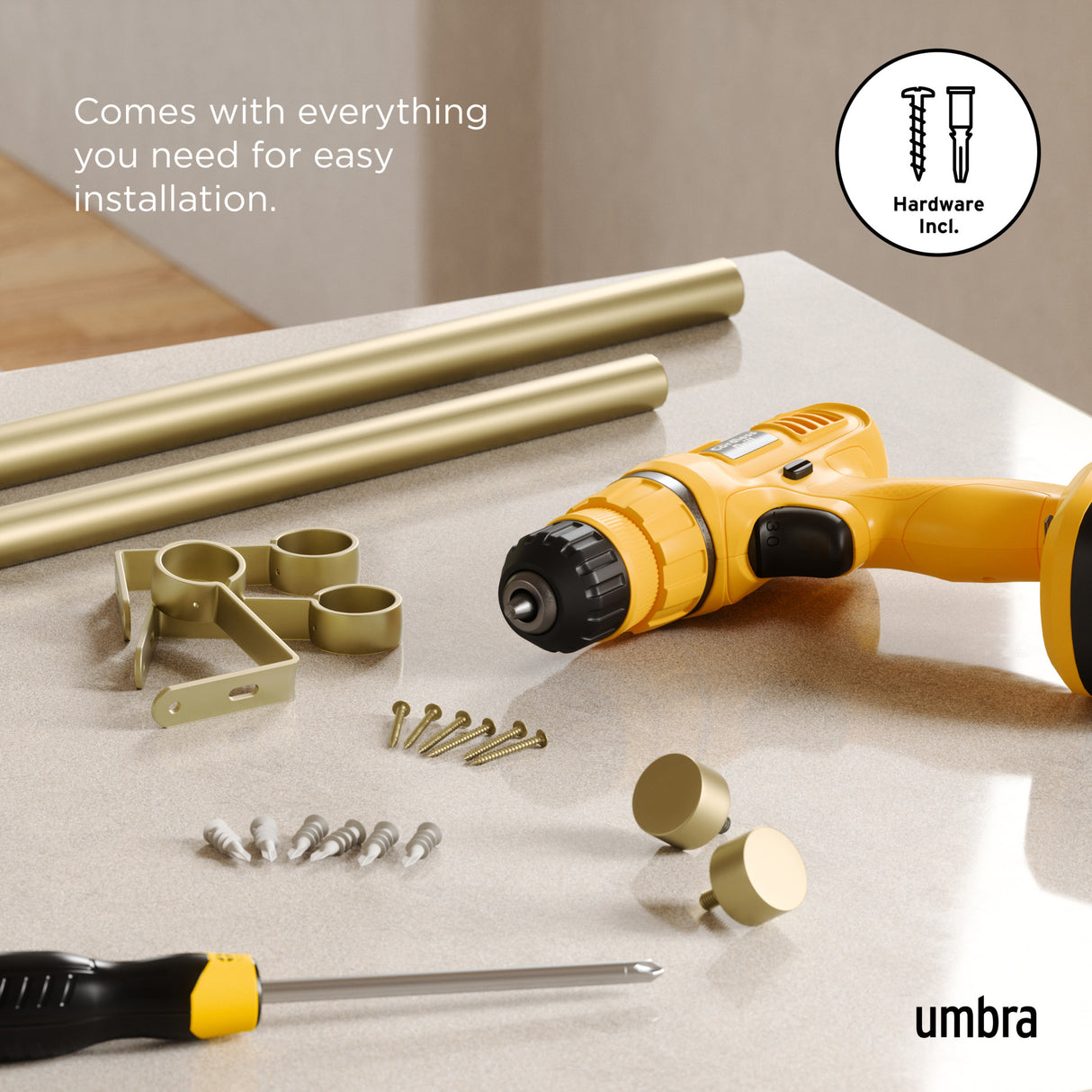 Single Curtain Rods | color: Gold | size: 36-66" (91-168 cm) | diameter: 1" (2.5 cm)