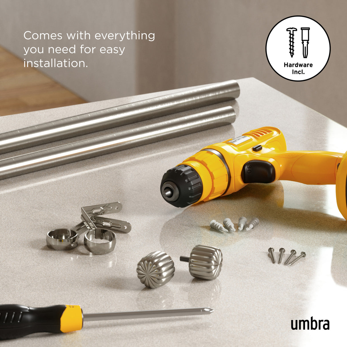 | color: Nickel-Steel | size: 66-120" (168-305 cm) | diameter: 1" (2.5 cm)