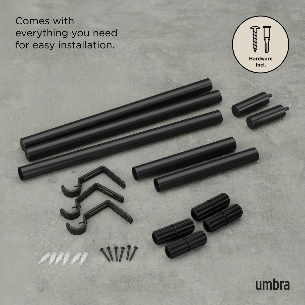 Single Curtain Rods | color: Matte Black | size: 32-64" (81-162 cm) | diameter: 1" (2.5 cm)