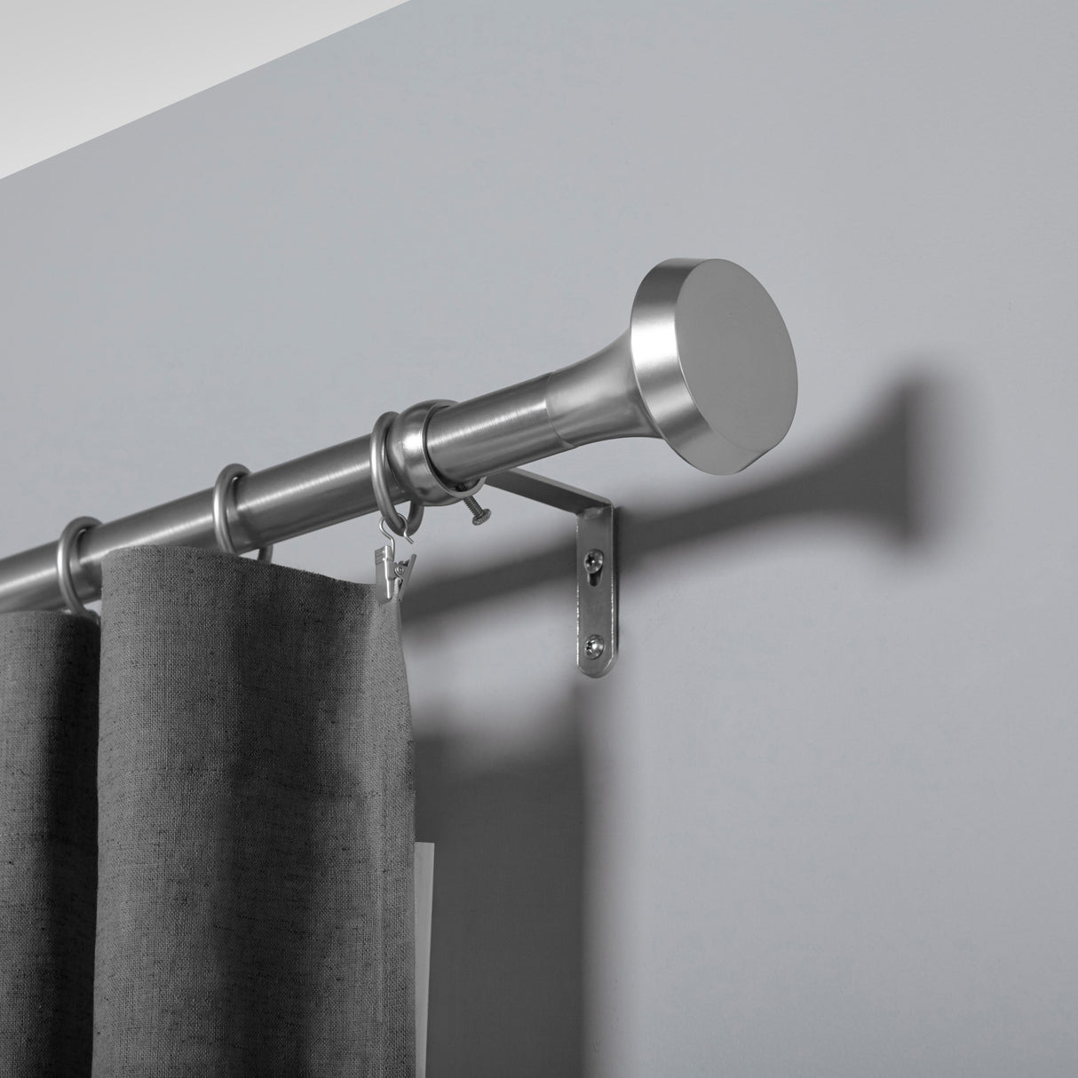 Single Curtain Rods | color: Nickel-Steel | size: 72-144" (183-366 cm) | diameter: 1" (2.5 cm)