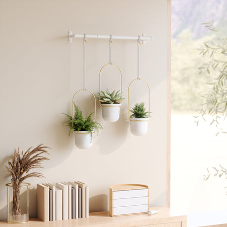 Hanging Planters | color: White-Brass | Hover