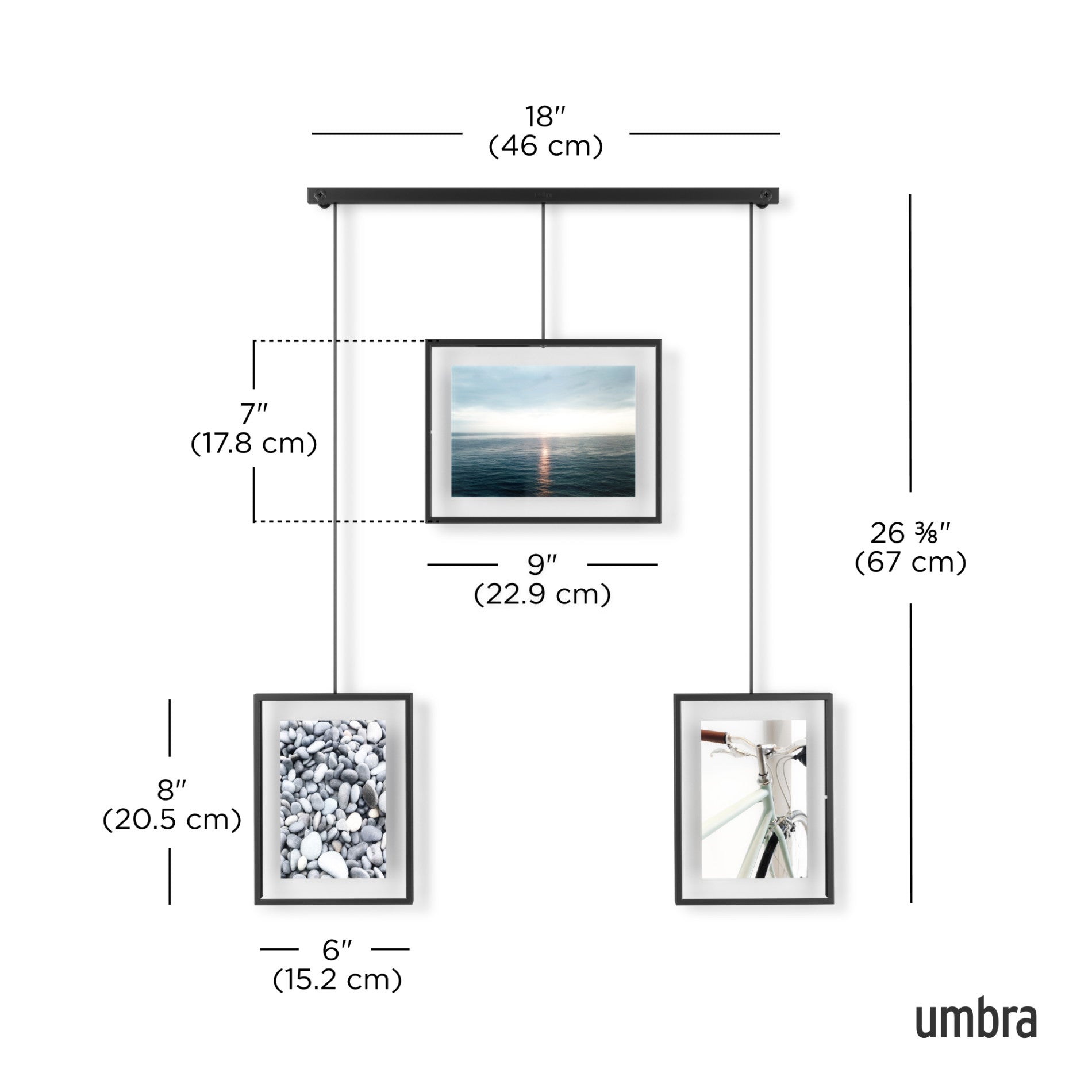 umbra フォトフレーム フォトディスプレイ 壁掛け3個セット ブラス 3面