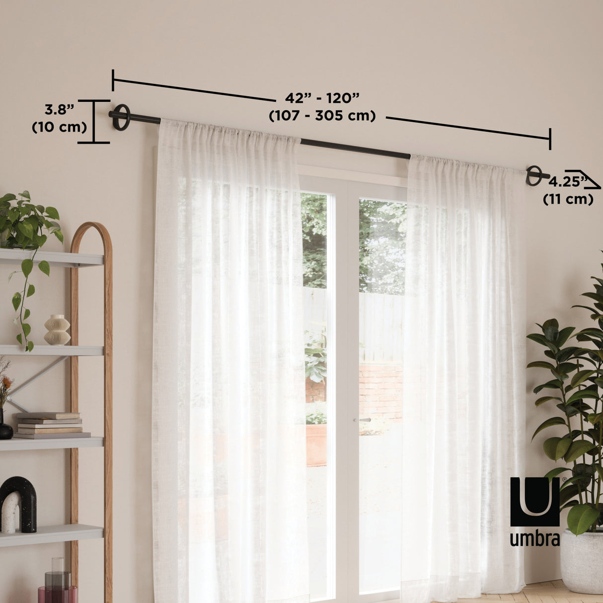 Single Curtain Rods | color: Matte-Black | size: 42-120" (107-305 cm) | diameter: 1" (2.5 cm)