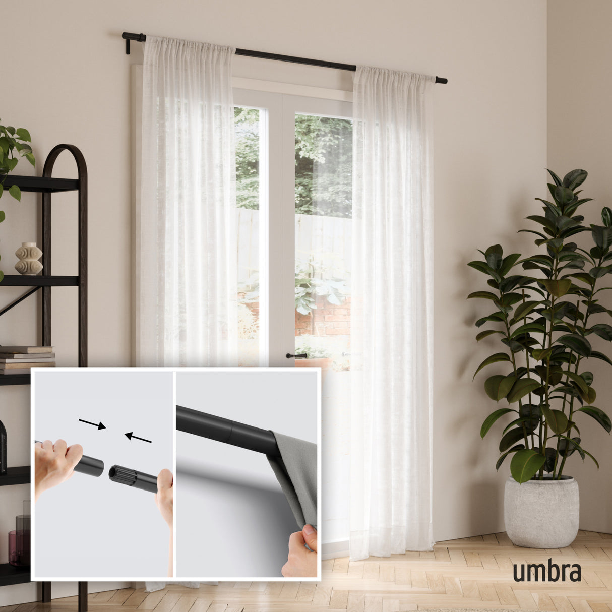 Single Curtain Rods | color: Matte Black | size: 64-128" (162-325 cm) | diameter: 1" (2.5 cm)