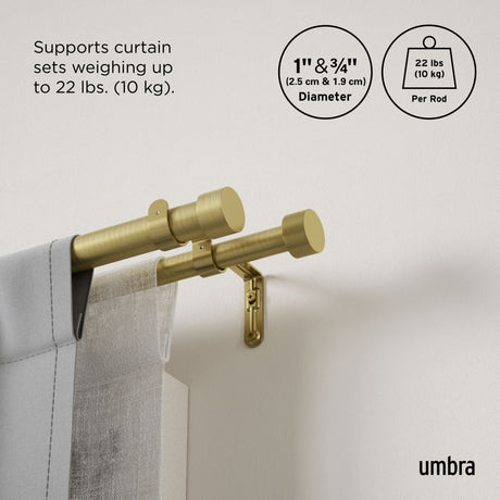 Double Curtain Rods | color: Brass | size: 36-66" (91-168 cm) | diameter: 1" (2.5 cm)