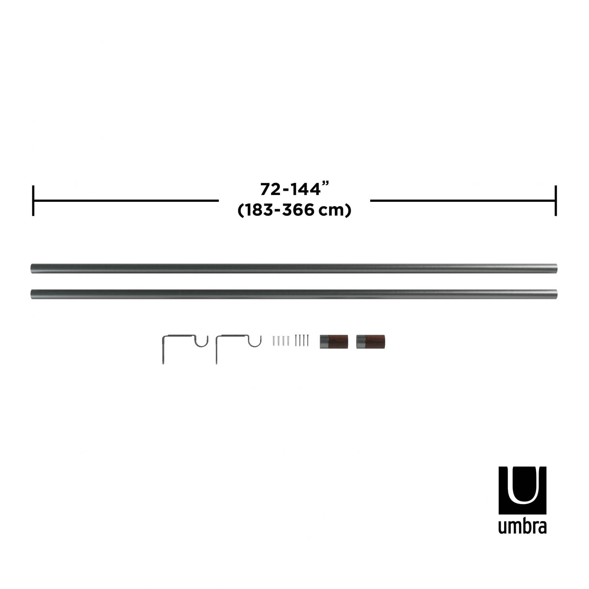 Single Curtain Rods | color: Gun-Metal | size: 72-144" (183-366 cm) | diameter: 1" (2.5 cm)