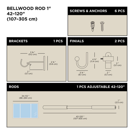 Single Curtain Rods | color: Matte-Black | size: 42-120" (107-305 cm) | diameter: 1" (2.5 cm)