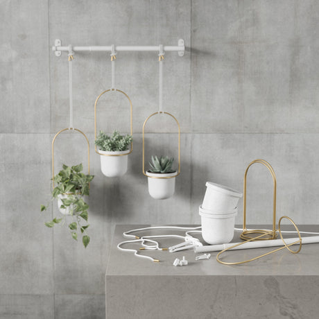 Hanging Planters | color: White-Brass