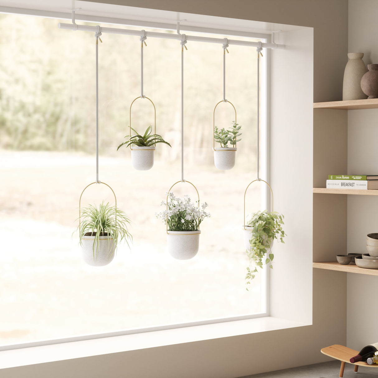 Hanging Planters | color: White-Brass | Hover